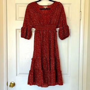 Max studio red/brown floral boho midi dress size S(XS) NWoT